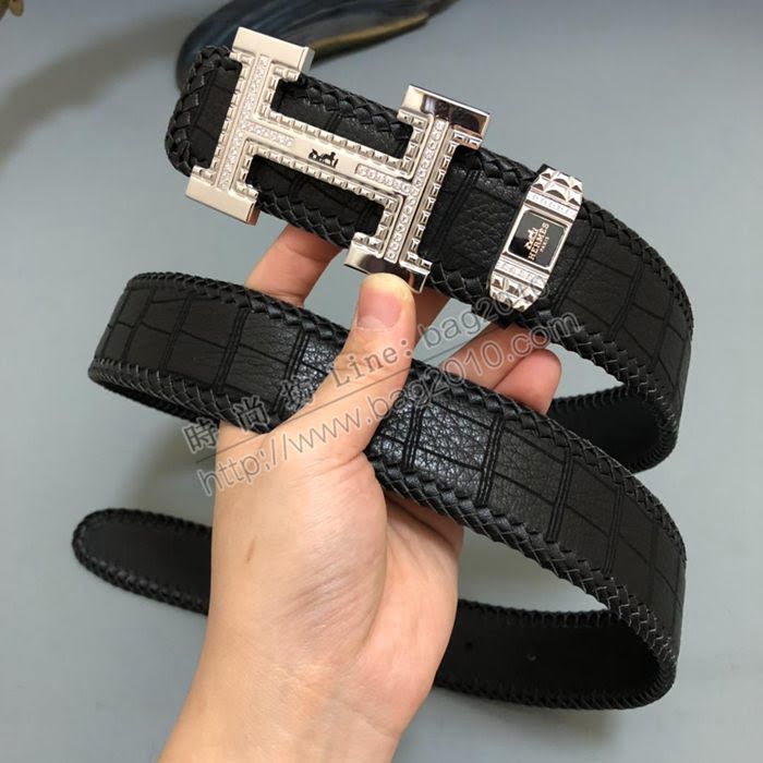 HERMES皮帶 南非手工編織野生鹿皮 高端男士皮帶 愛馬仕男腰帶  hgh1909